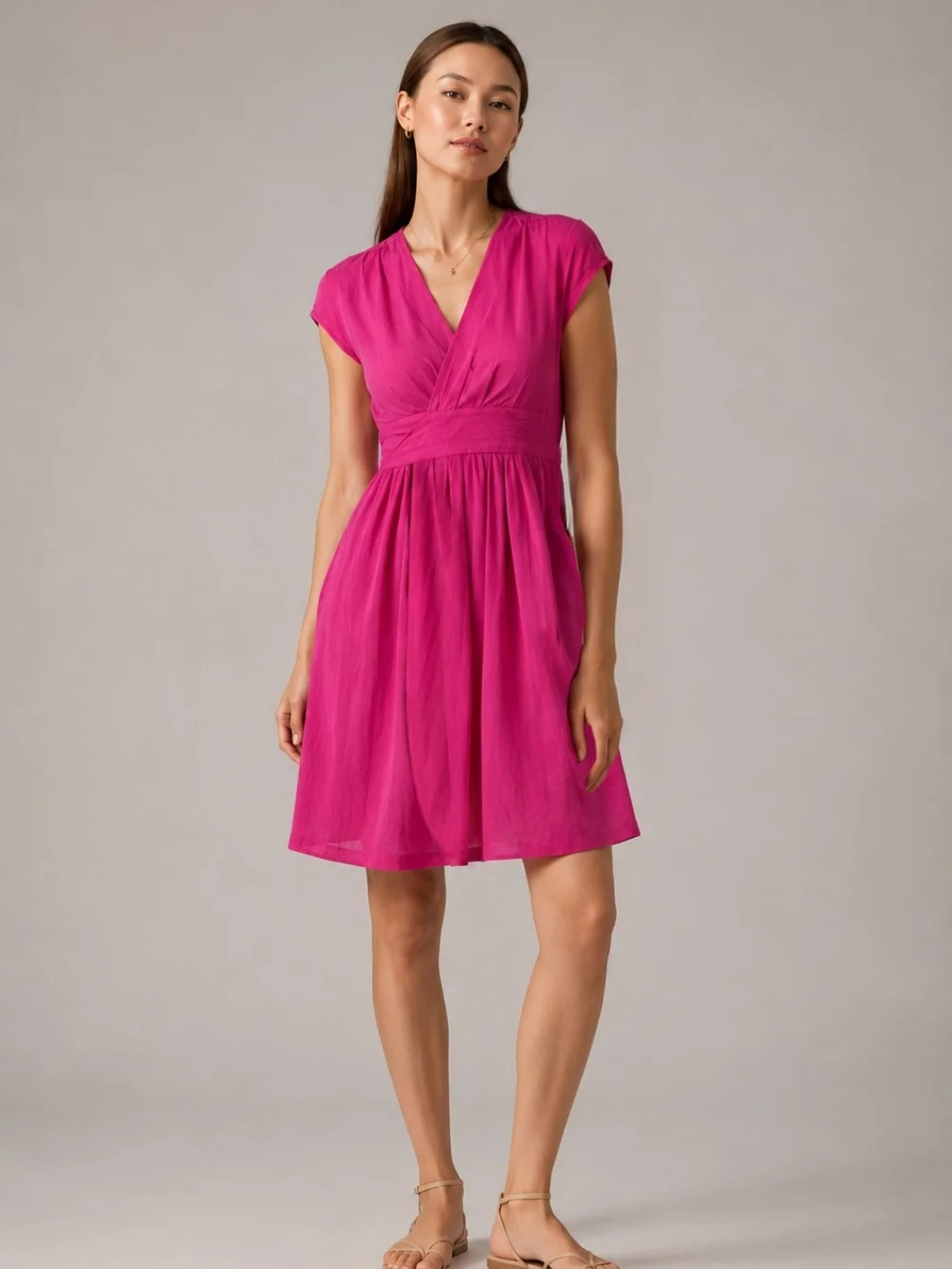 Banana Republic Silk Fuchsia wrap dress V-neck Cap-sleeve minimalist euro summer - Picture 1 of 10